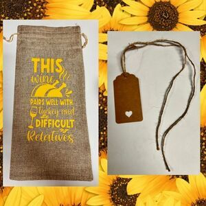 Thanksgiving Burlap Wine Bottle Gift Bag